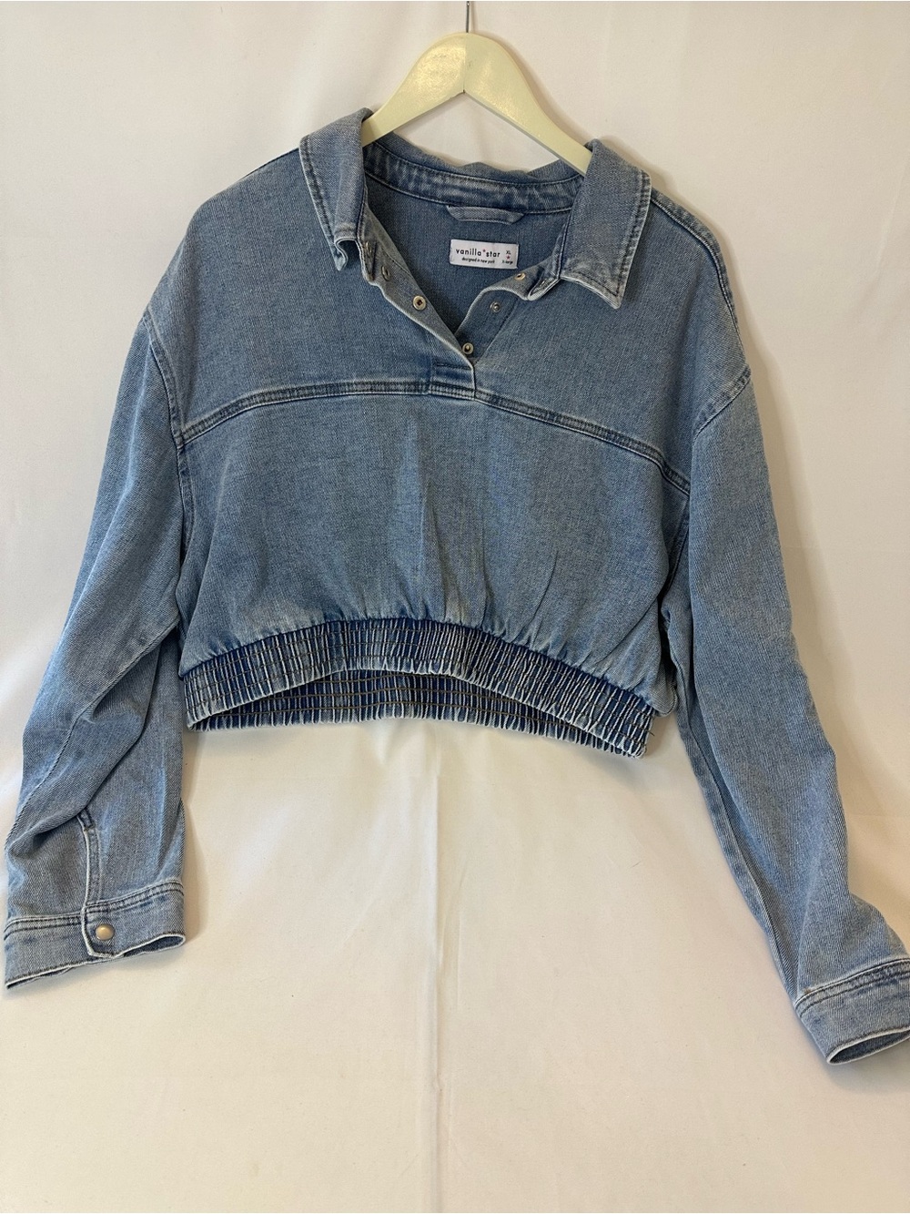Vanilla Starr Juniors Size Extra Large snap Front Denim Long Sleeve Polo/Cropped